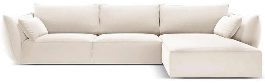 Bézs bársony sarokkanapé (jobb oldali-heverő résszel) Vanda – Mazzini Sofas