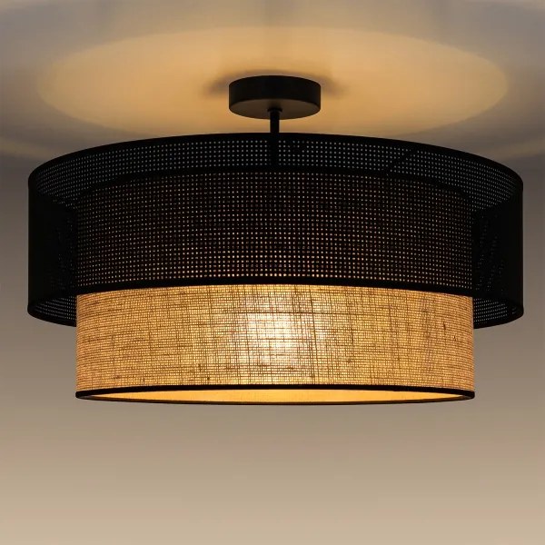 BORHO felületre szerelhető csillár 1xE27/60W/230V, átm. 40 cm, fekete/juta