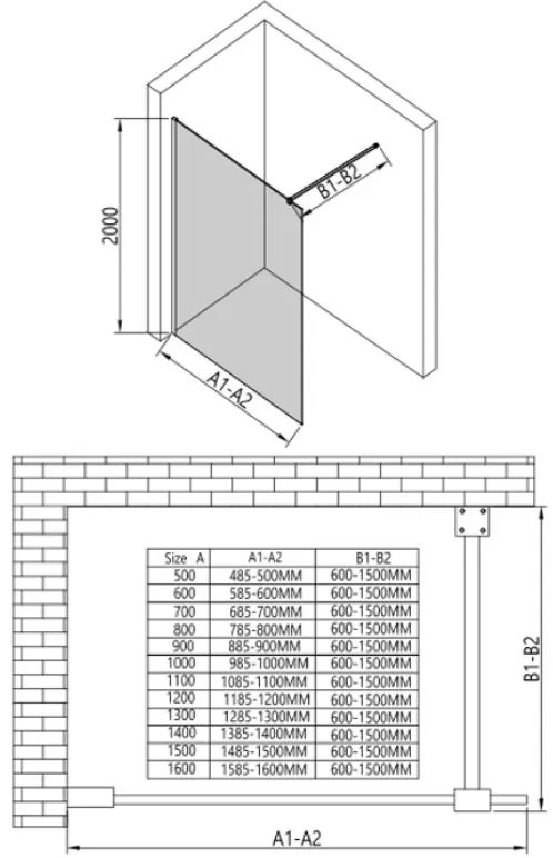 Erga Paris, Walk-In zuhany paraván 140x200 cm polccal és törülközőtartóval, 8 mm átlátszó üveg, króm profil, ERG-V02-PARIS-140x200-CL-CR-BAR