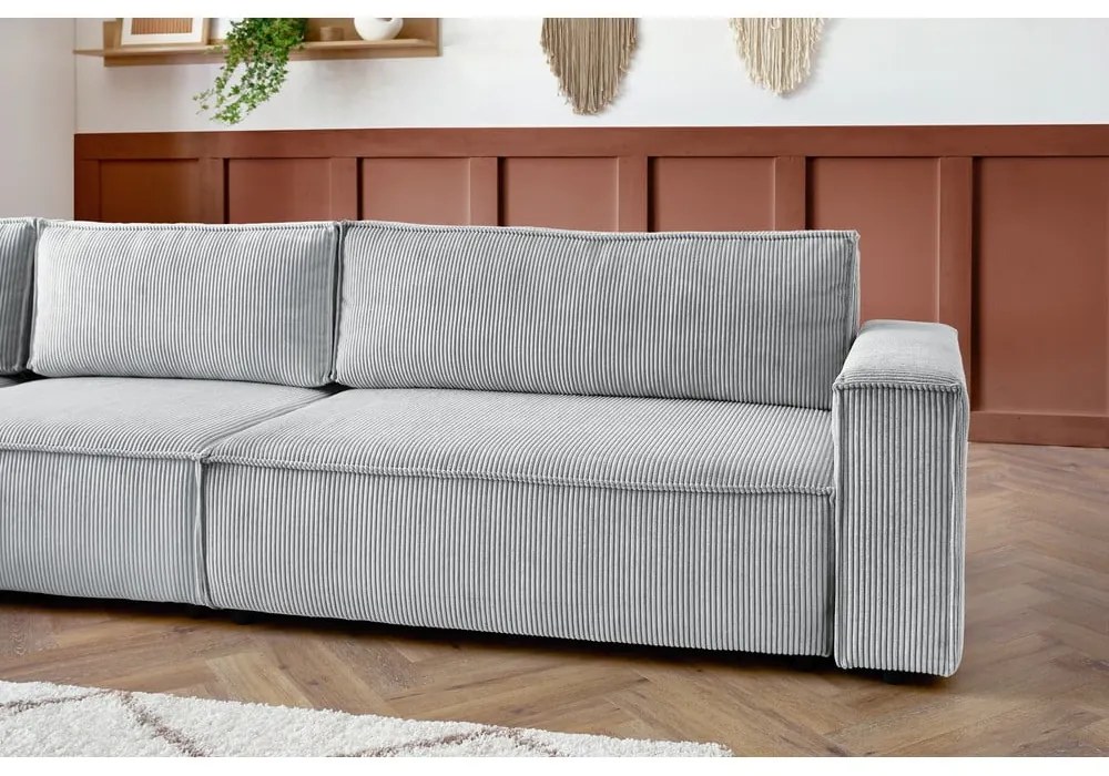 Világosszürke kordbársony sarokkanapé (bal oldali) Nihad modular – Bobochic Paris