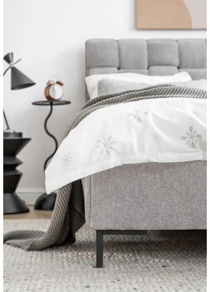 Világosszürke kárpitozott franciaágy ágyráccsal 140x200 cm Eve – Miuform