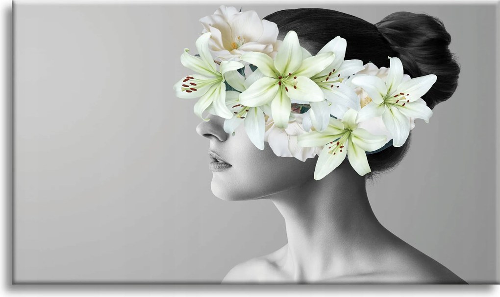 Vászonkép Fekete-fehér Nő Virágok 100x80 cm Ideális ajándék