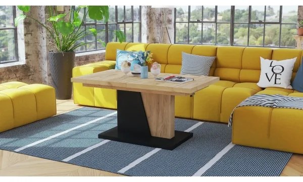 Bővíthető dohányzó- és étkezőasztal emelhető asztallappal NINO Craft tölgy/fekete