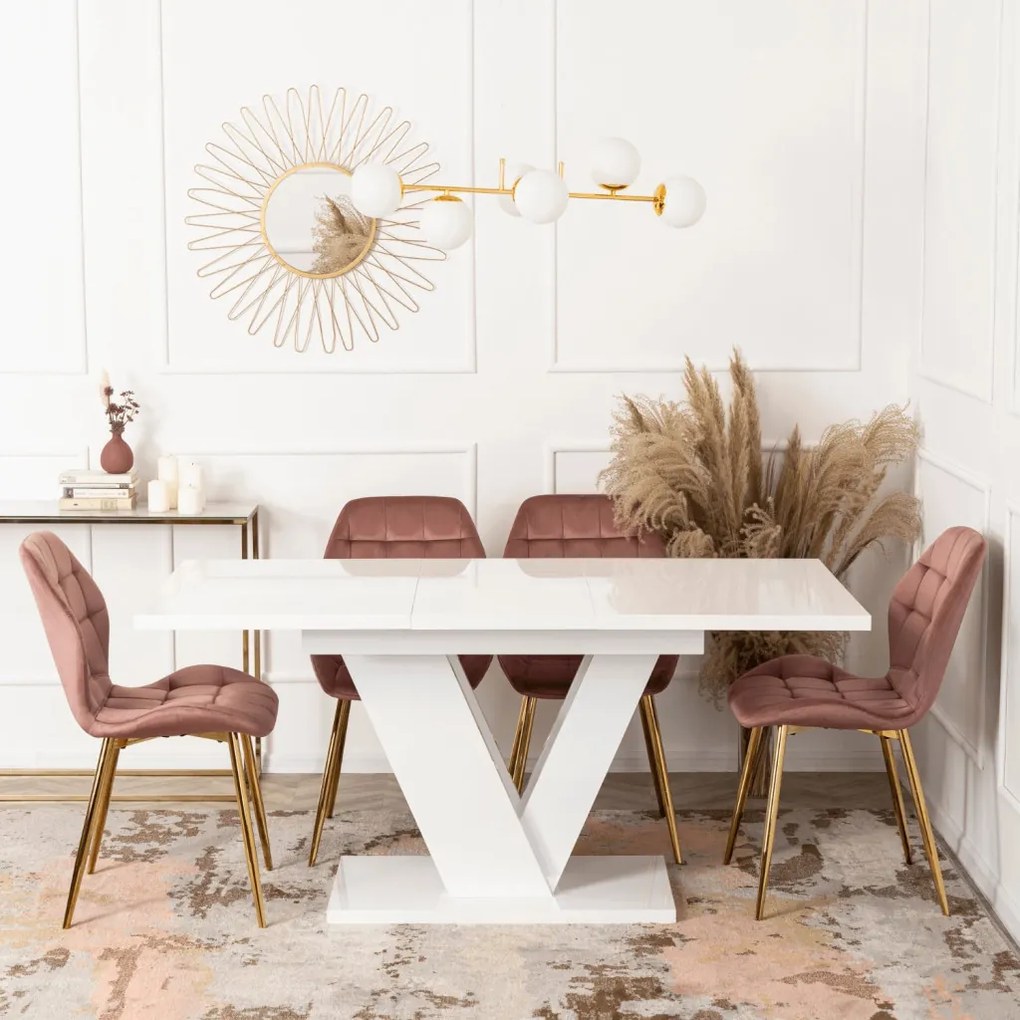 Magasfényű Fehér Bővíthető Étkezőasztal CLARK 120-160 cm