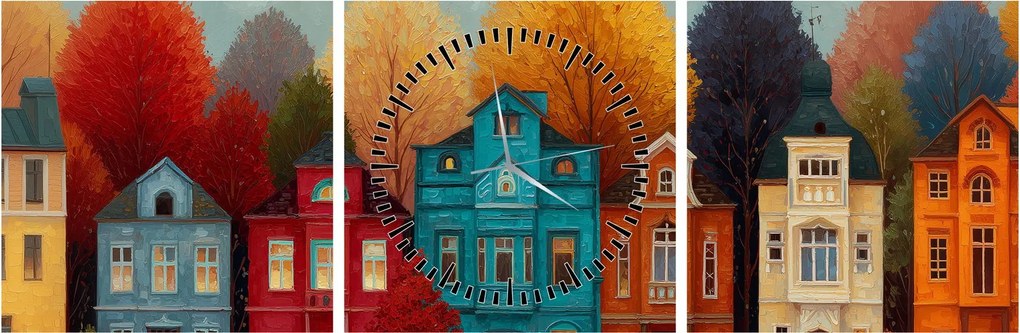 Kép - Festett őszi város (órával) (90x30 cm)