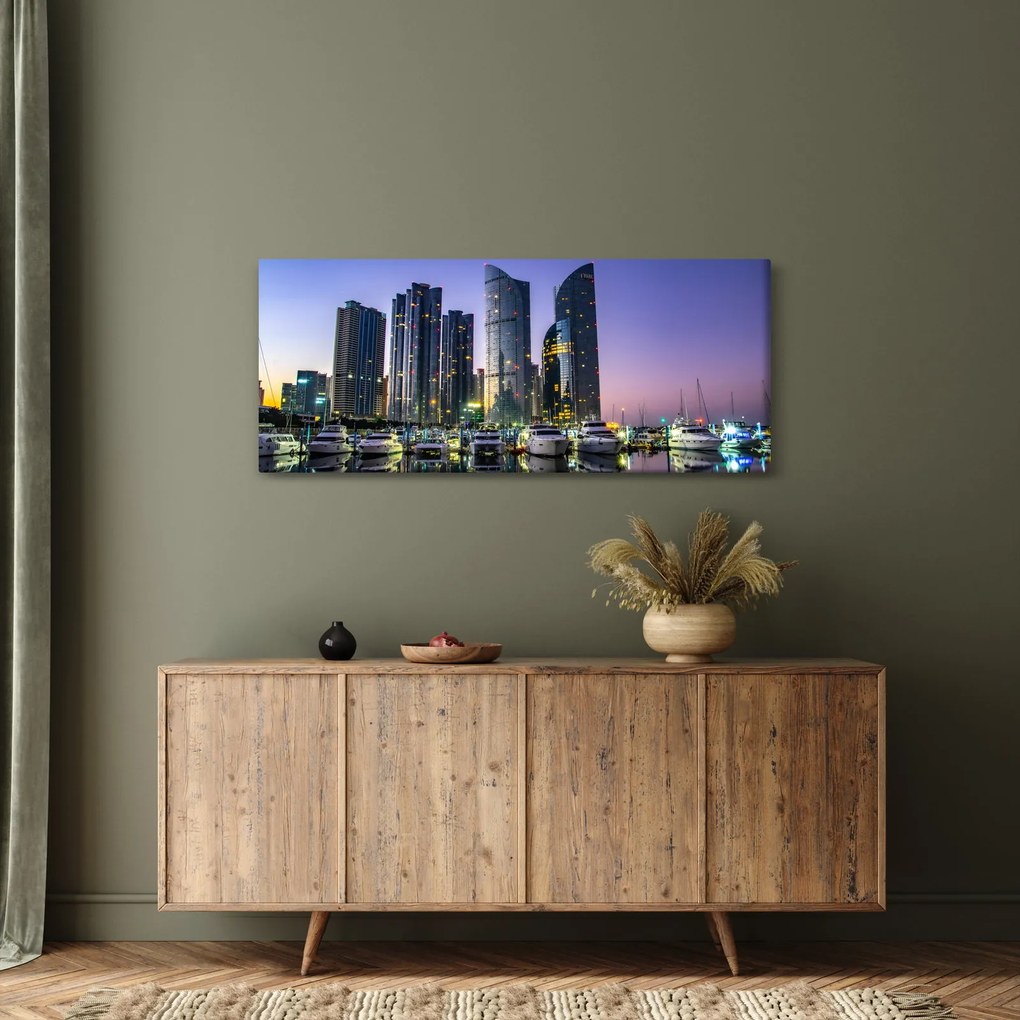 Jachtok és felhőkarcolók képe (120x50 cm)