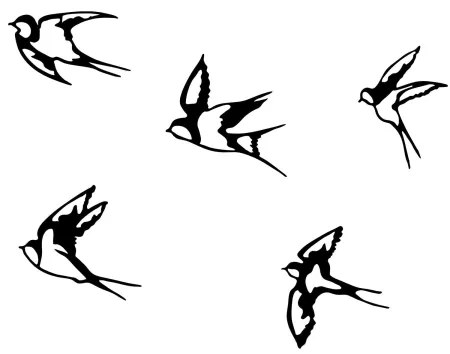 5 db fali madárdekoráció, fém, készlet