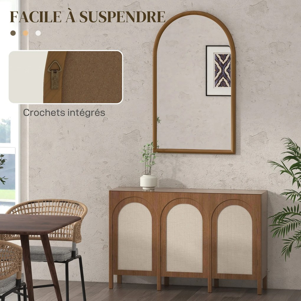 HOMCOM Ívelt Fali Tükör, 110 x 65 cm Fa Keret, Ívelt Tükör Nappaliba, Hálószobába, Előszobába, Sötétbarna | Aosom