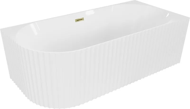 Mexen Gia szabadon álló sarok kád, bordázott jobb 150 x 75 cm, fehér fényes, arany túlfolyó - 52701507500P-50