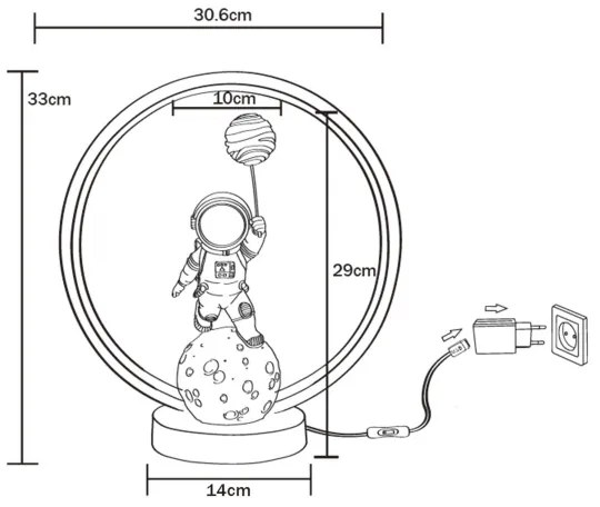 Zuma Line EX04F307U-1 - LED Asztali lámpa ASTRONAUT LED/4W/5V fekete