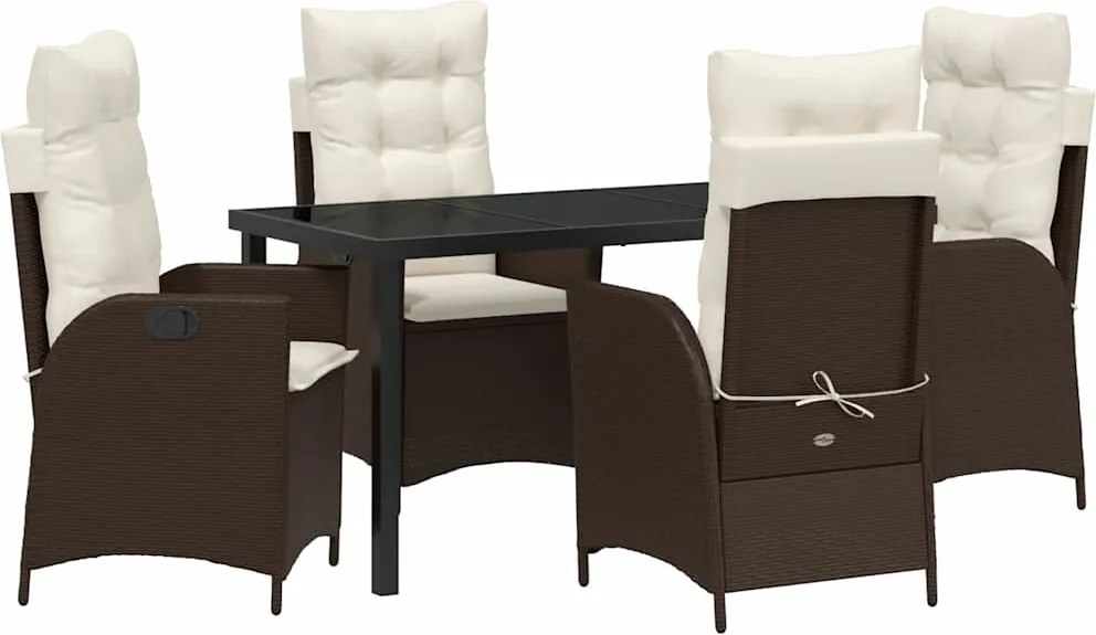 vidaXL Kert étkező szett párnával 5 pcs Barna polirattan