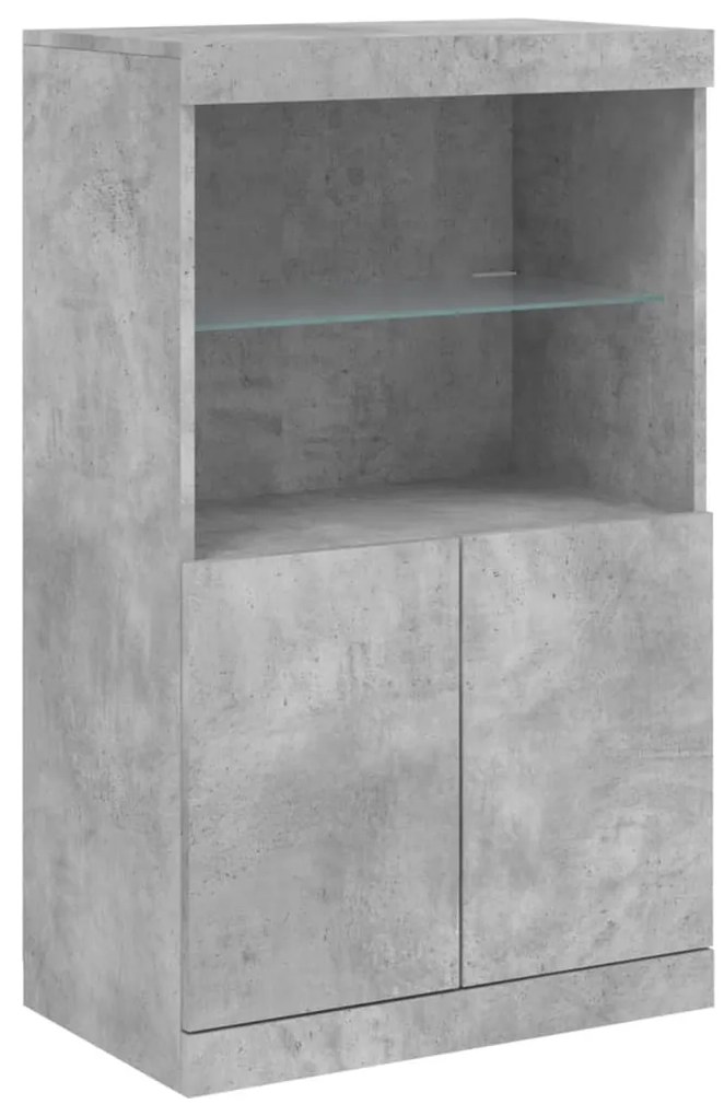 betonszürke tálalószekrény LED-világítással 60,5 x 37 x 100 cm
