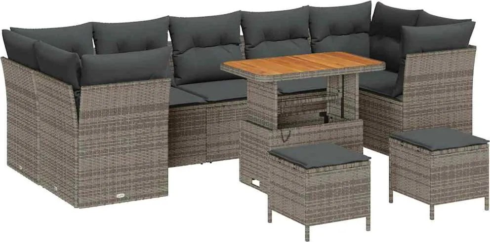 vidaXL Kerti Kanapé Szett 10 pcs Szürke polirattan