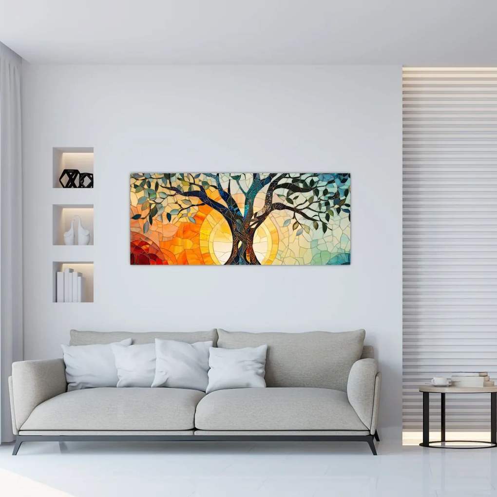 Kép – Mozaik – nap és fa I. (120x50 cm)
