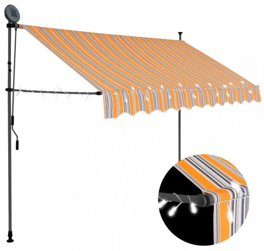 sárga és kék kézzel kihúzható LED-es napellenző 300 cm