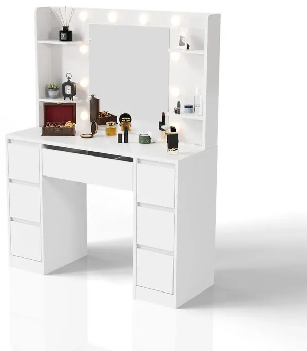 Juskys Malia toalettasztal LED világítással - fehér