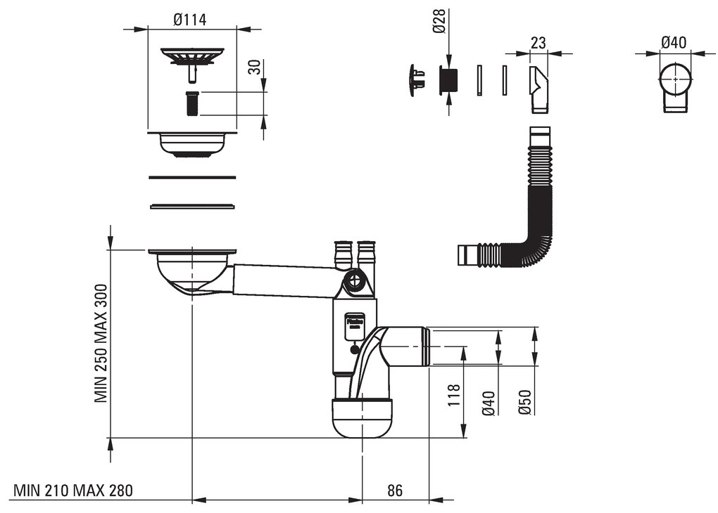 Deante Corda, gránit mosogató a lemez alatt 380x460x194 mm, 3,5"+ helytakarékos szifon, 1kamrás, antracit metál, ZQA_T10B