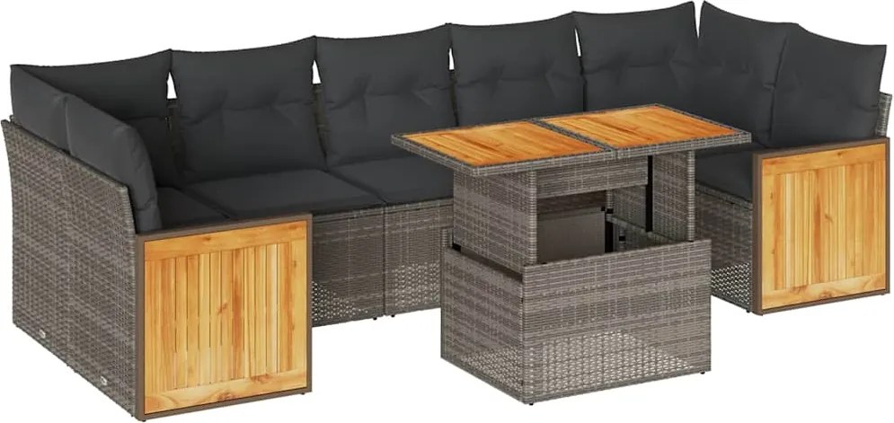 vidaXL 8 részes szürke polyrattan akácfa kerti ülőgarnitúra párnákkal