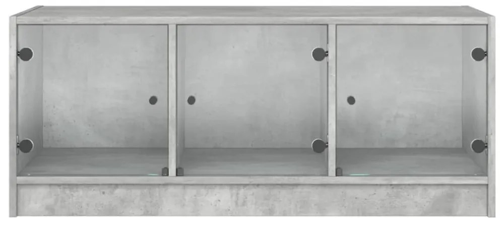betonszürke dohányzóasztal üvegajtókkal 102 x 50 x 42 cm