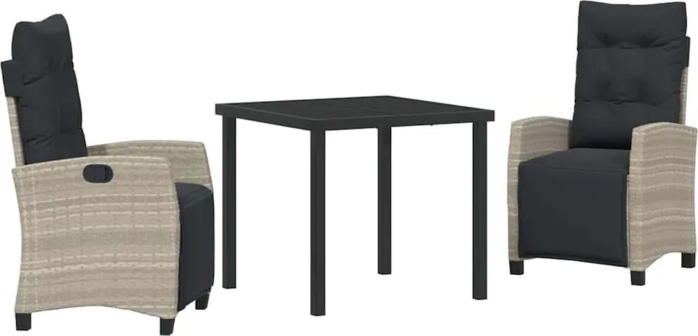 vidaXL Kert étkező szett párnával 3 pcs Világosszürke polirattan