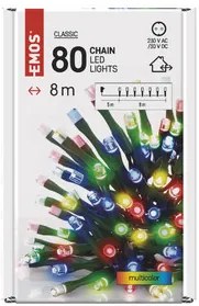 LED karácsonyi fényfüzér, 8 m, kültéri és beltéri, többszínű, időzítő