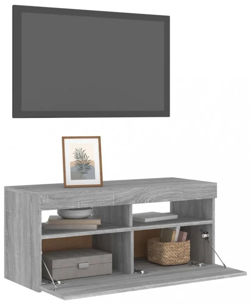 szürke sonoma színű TV-szekrény LED-világítással 90x35x40 cm