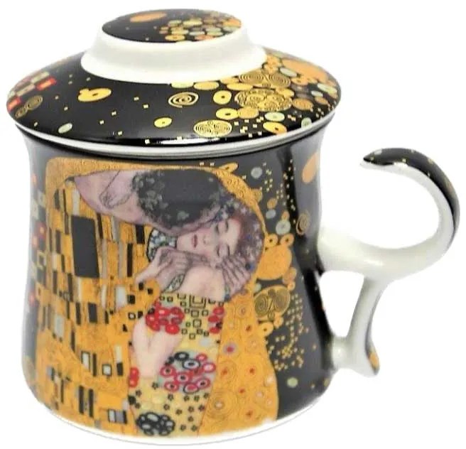 Klimt porcelán teás bögre tetővel és fémszűrővel A Csók