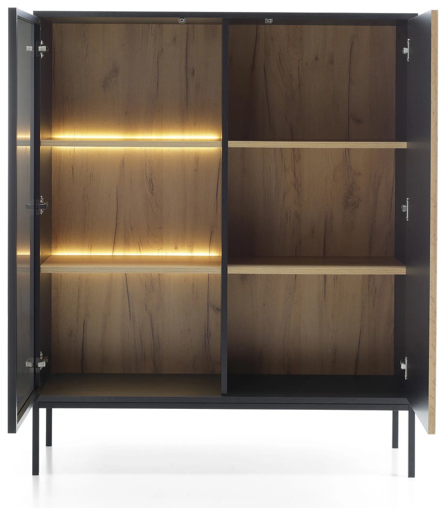 Vitrin Silvano WT104 (fekete + wotan tölgy) (LED világítással). 1062588