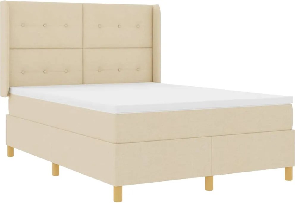 vidaXL Boxrugós ágy matracmal fejtámlával Krém 140 x 190 cm szövet