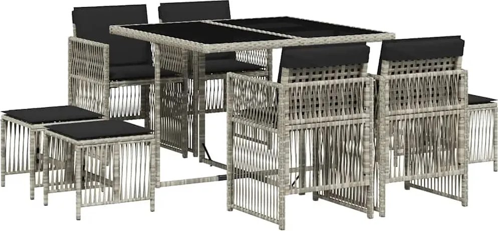 vidaXL 9részes világosszürke polyrattan kerti étkezőgarnitúra párnával