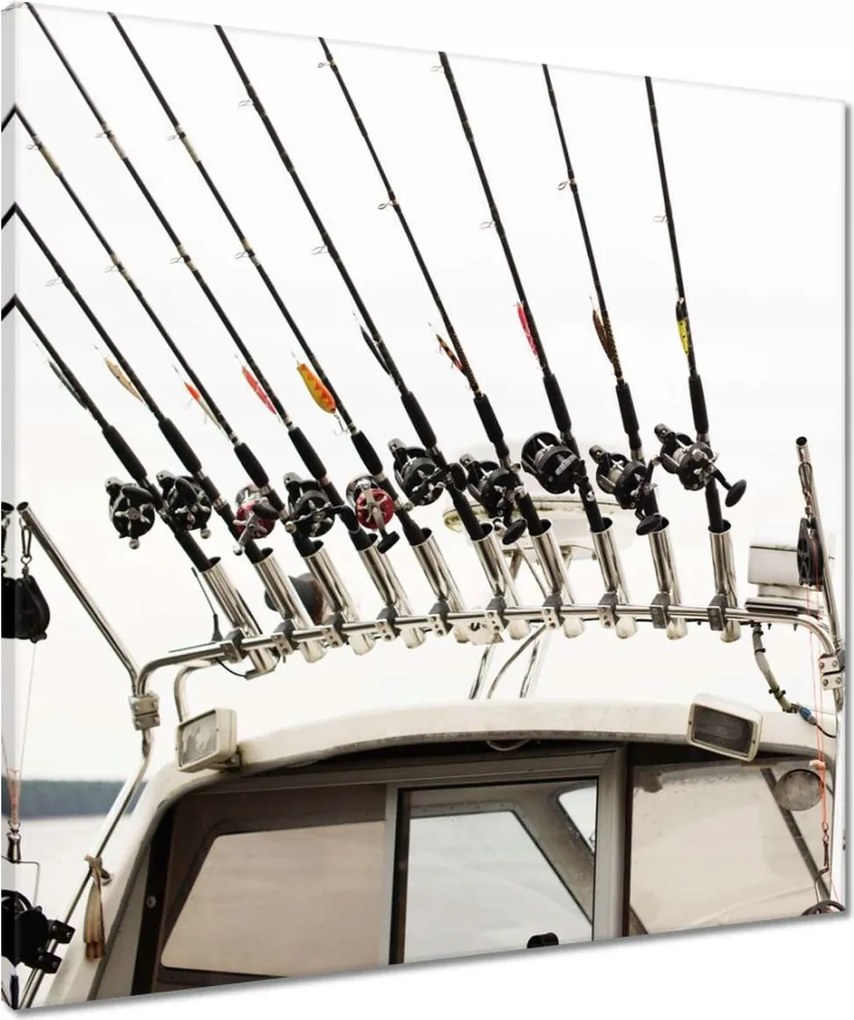 Vászonkép 60x60 Horgászcsónak horgászbotokkal