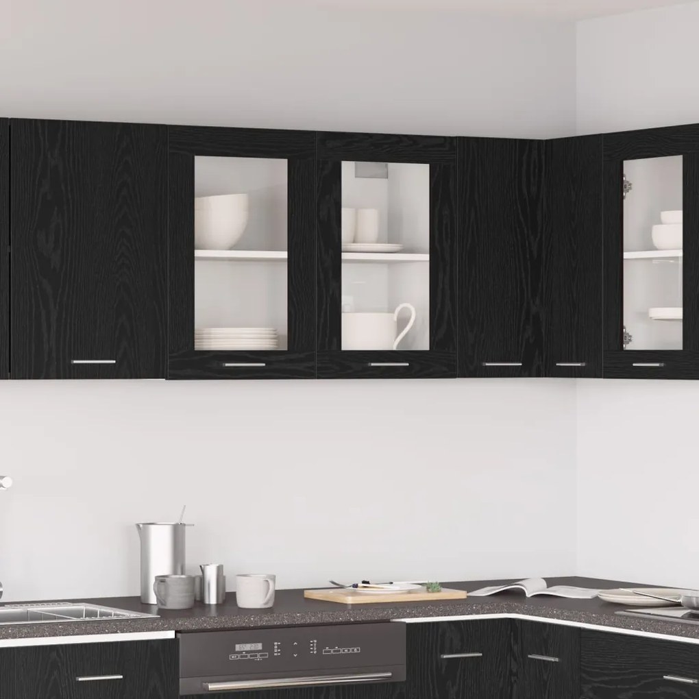 vidaXL Fekete Tölgy Függő Üveg Szekrény 80x31x60 cm Műanyag Fából