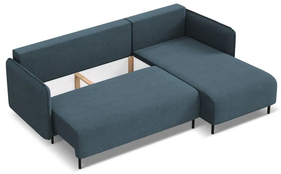 Kék kinyitható-tárolóhelyes sarokkanapé (jobb oldali) Luana – Makamii