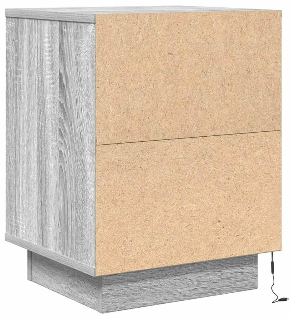 2 db szürke sonoma éjjeliszekrények LED világítással 38x34x50cm
