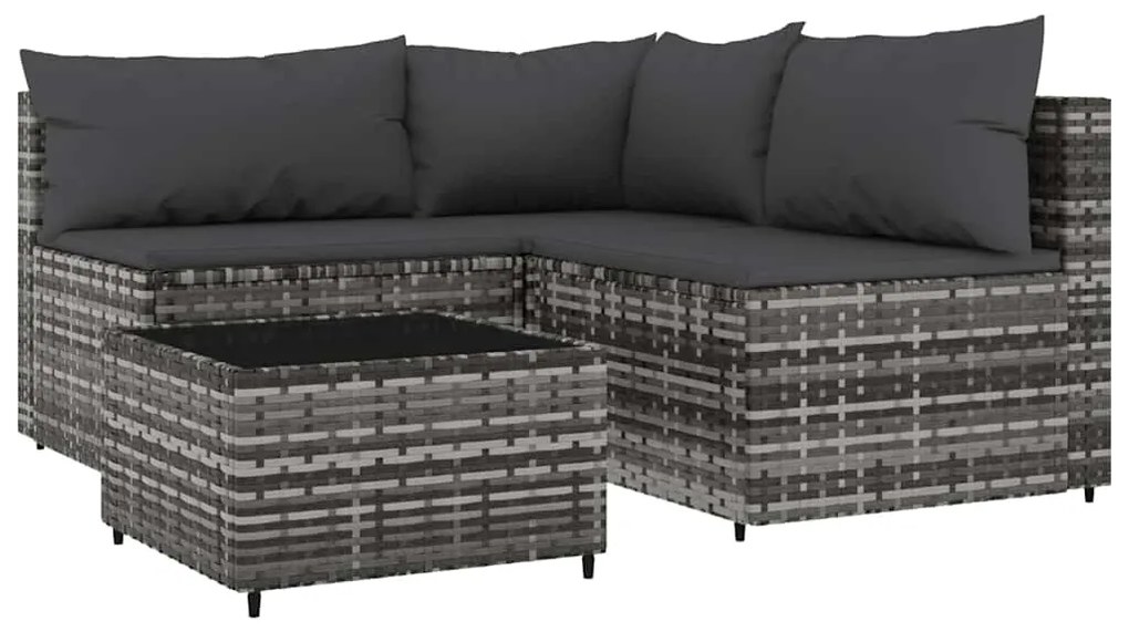 4 részes szürke polyrattan kerti ülőgarnitúra párnákkal