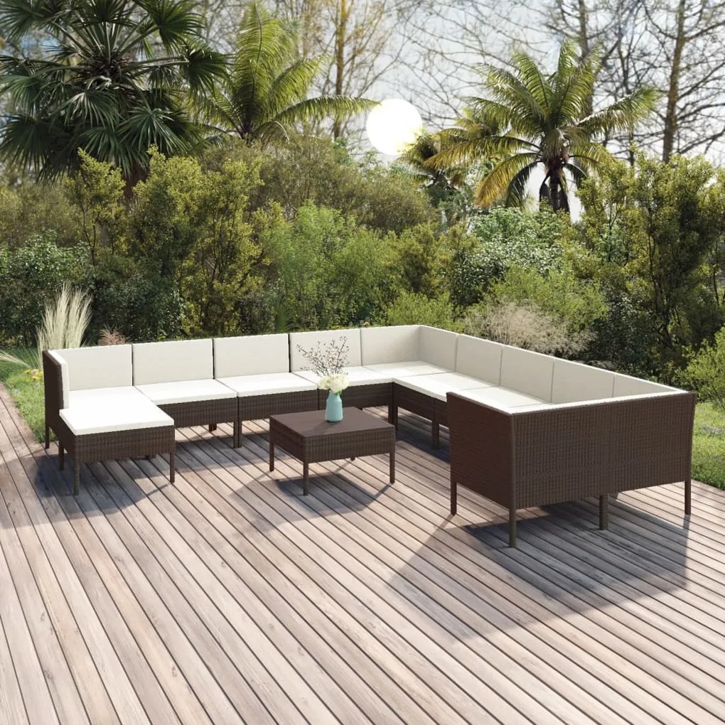 12 részes barna polyrattan kerti ülőgarnitúra párnákkal