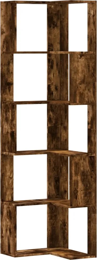 vidaXL 5 szintes füstös tölgy szerelt fa sarok könyvespolc 50x50x179cm