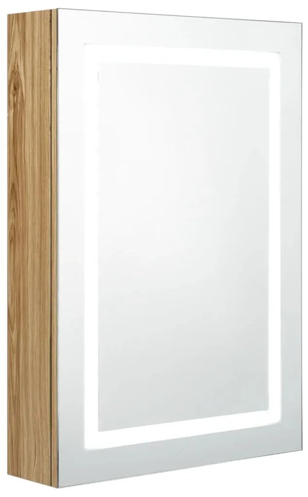 tölgyszínű LED-es tükrös fürdőszobaszekrény 50 x 13 x 70 cm