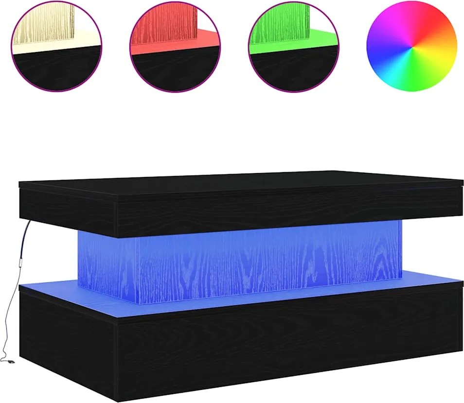 vidaXL fekete tölgy dohányzóasztal LED-lámpákkal 90x50x40 cm