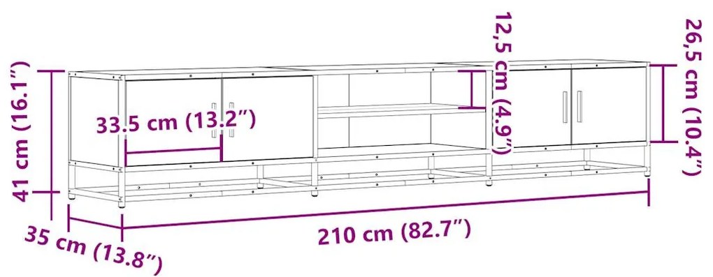 fekete szerelt fa TV-szekrény 210 x 35 x 41 cm