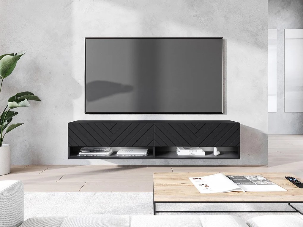Függesztett TV szekrény Adenuk 140 MDF (fekete grafit + halcsont fekete) (LED RGB világítással). 1106323