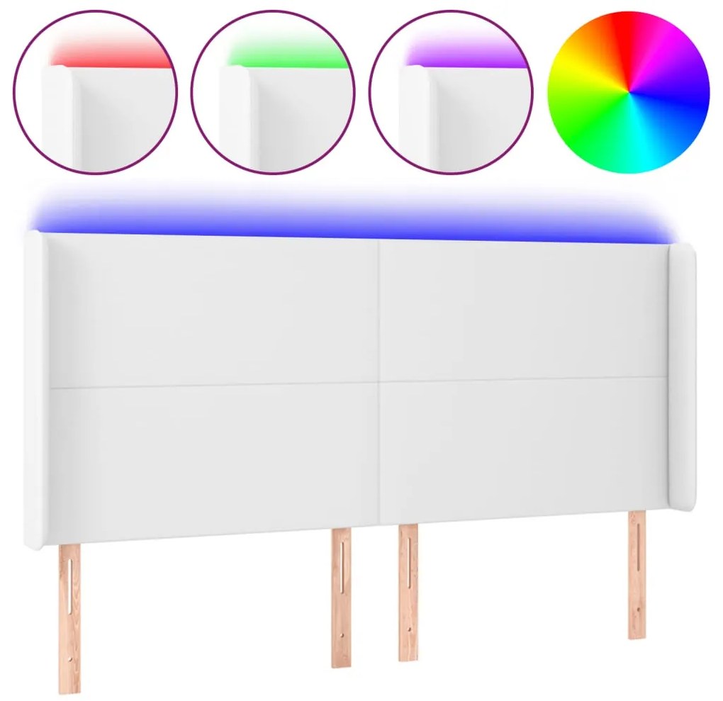 fehér műbőr LED-es fejtámla 163x16x118/128 cm