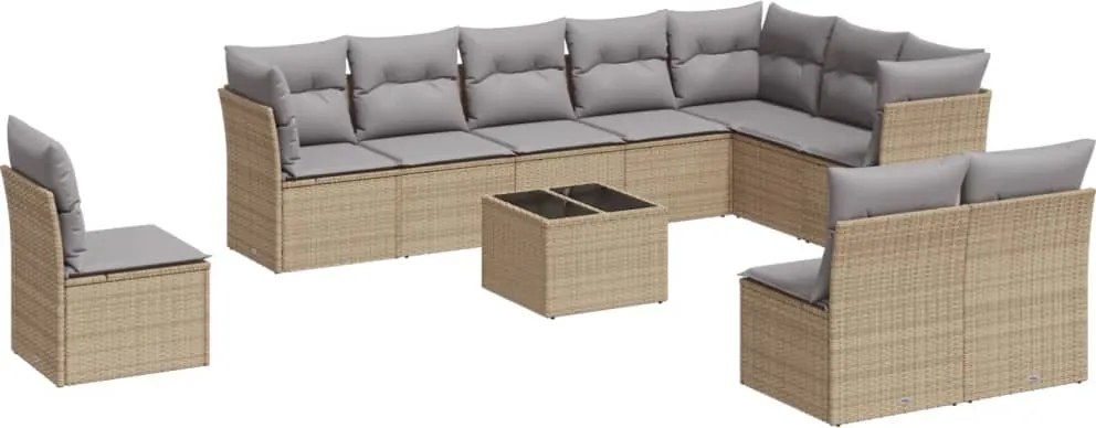 vidaXL 11 részes bézs polyrattan kerti ülőgarnitúra párnákkal