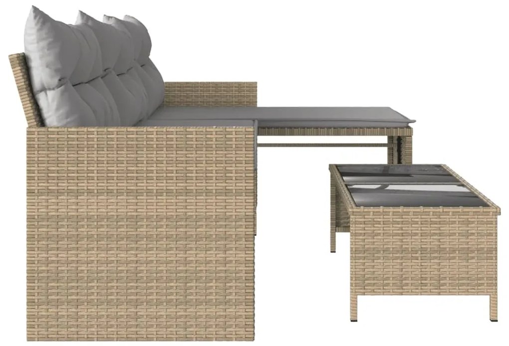 vidaXL L-alakú bézs polyrattan kerti kanapé asztallal és párnával