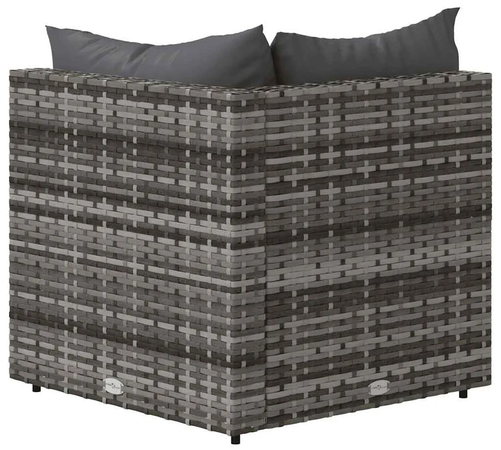 Szürke polyrattan kerti sarokkanapé párnákkal