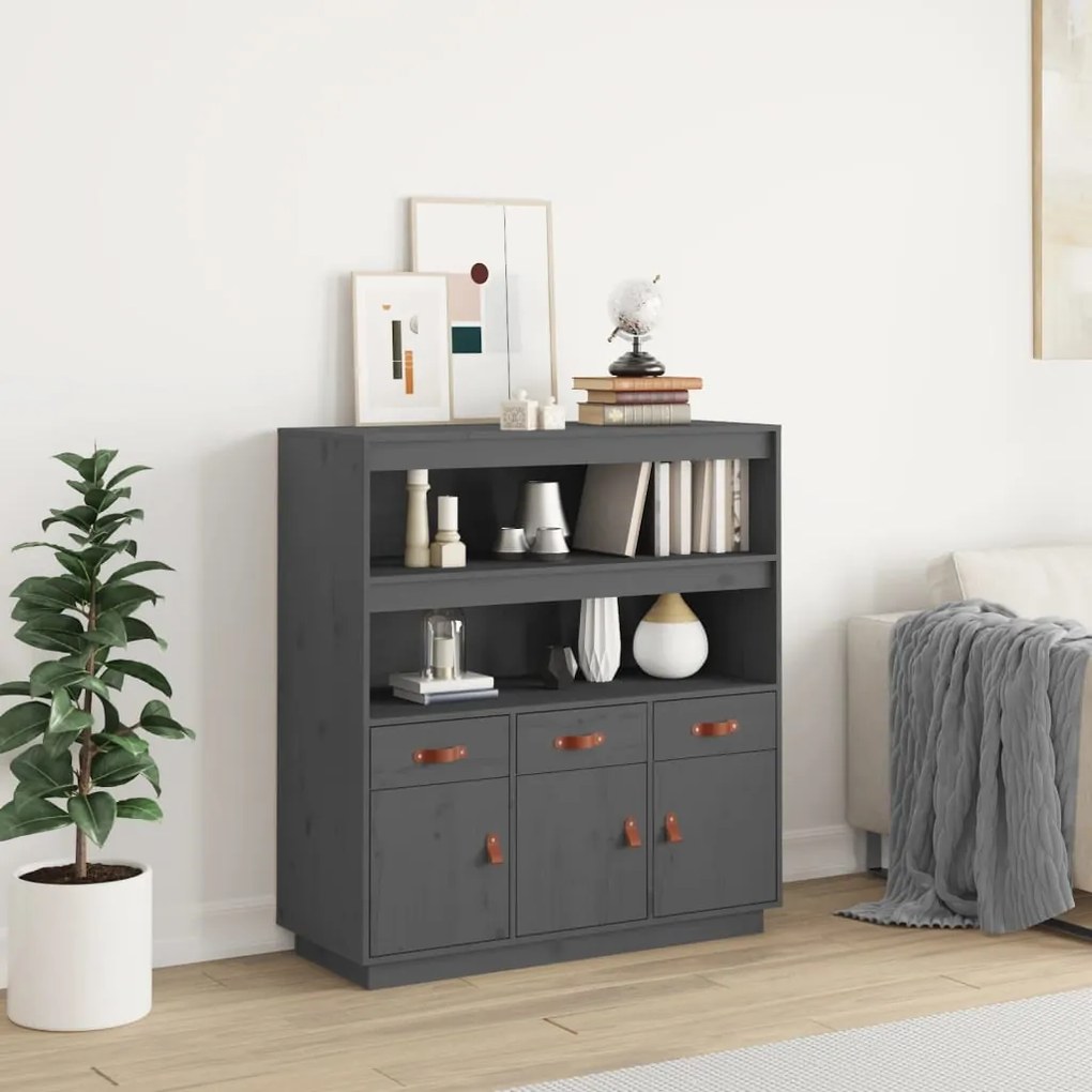 szürke tömör fenyőfa magasszekrény 100 x 40 x 108,5 cm