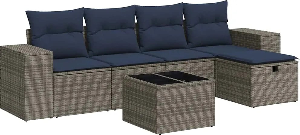 vidaXL 6 részes szürke polyrattan kerti ülőgarnitúra párnákkal