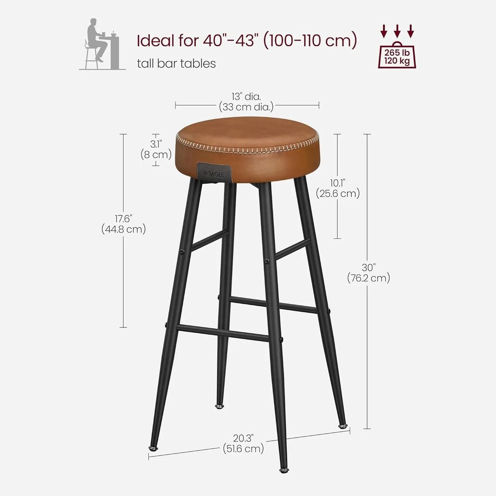 Ekho bárszékek, 2 db-os 76.2 cm magas bárszék szett, karamellbarna
