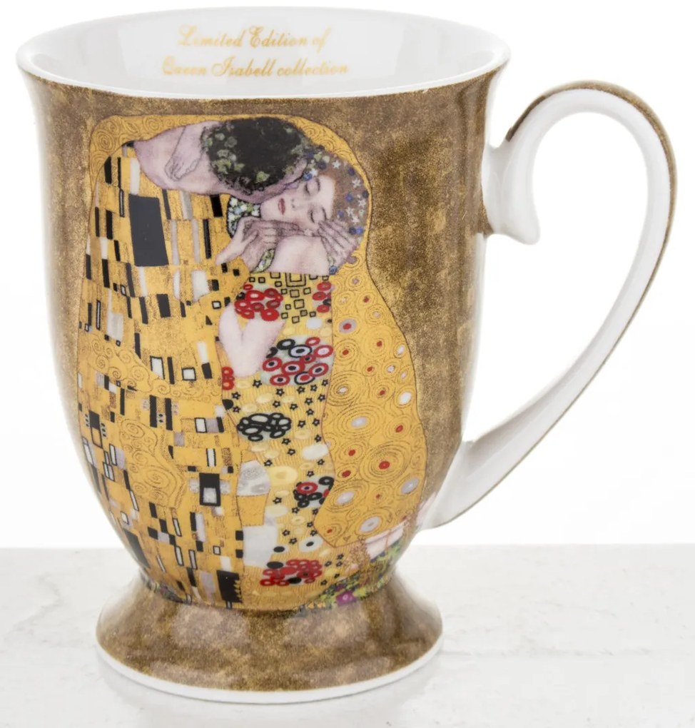 Bögre kanállal, porcelán, többszínű, 10,5x11,5x8,5, kanál, 12,5 cm Klimt: A csók