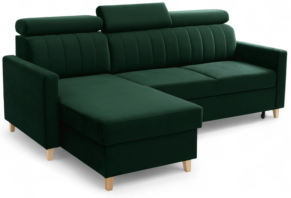 Vario sarokkanapé ágyfunkcióval univerzális jobb/bal oldali - zöld bársony Bluvel 78